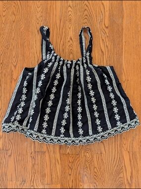 Koton Kids Girls Black and White Floral Embroidered Tank Top